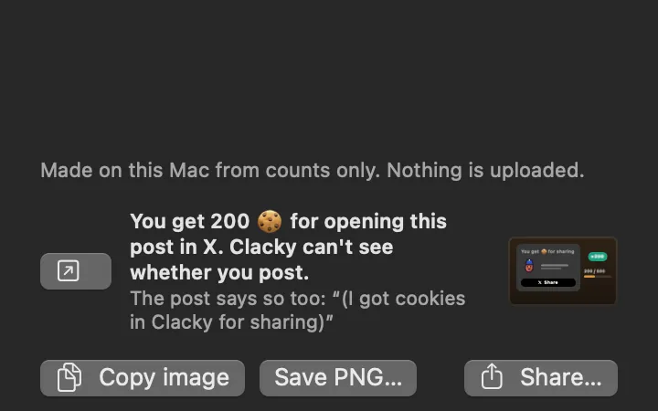The share sheet: you get 200 cookies for opening this post in X