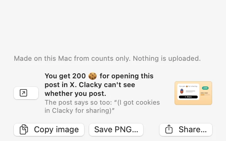 The share sheet: you get 200 cookies for opening this post in X