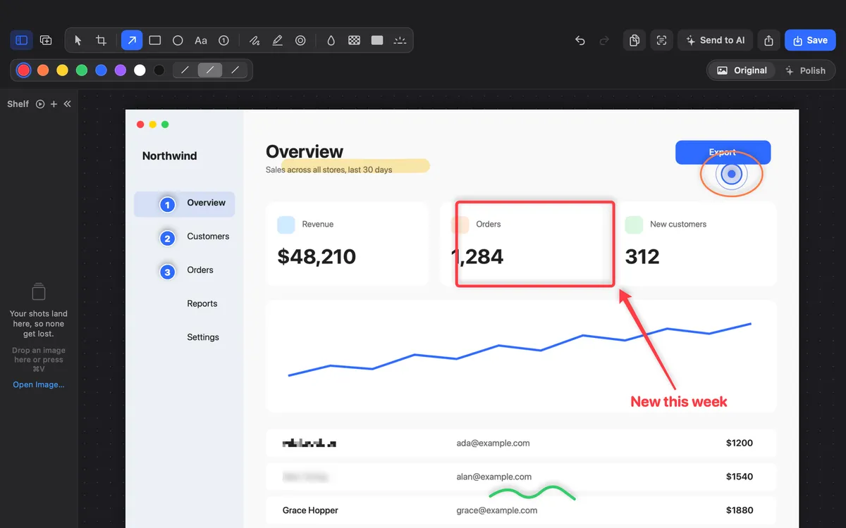 Screenshot editor in Clacky