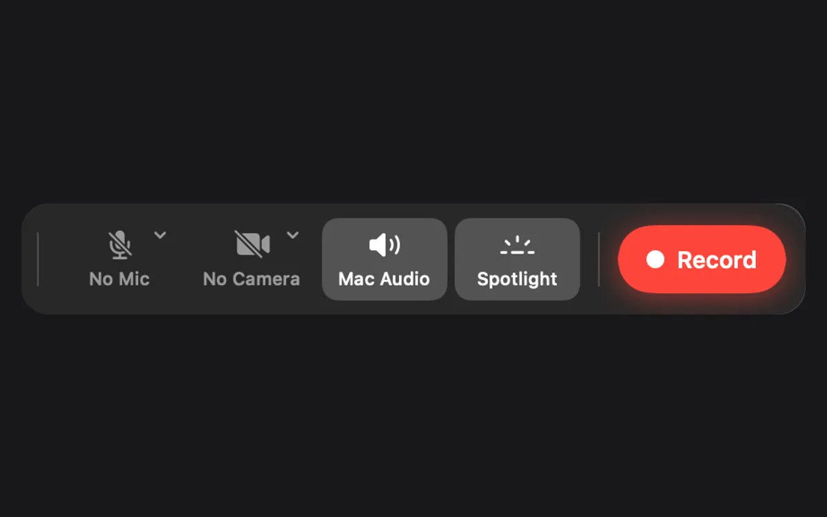 The recorder bar with Spotlight switched on, next to Mac Audio and Record