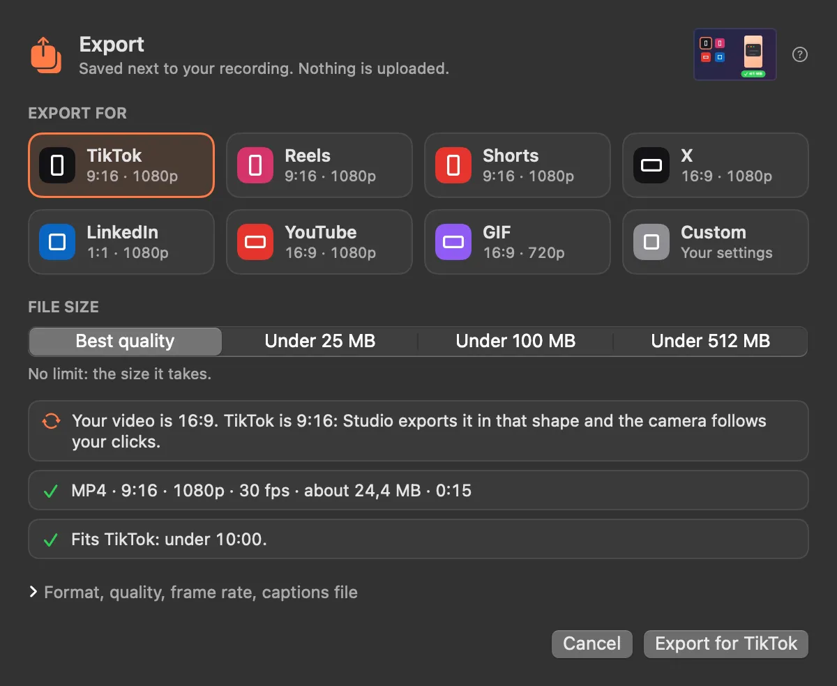 Export presets in Clacky